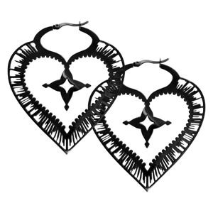 Oceľové kruhové náušnice Sacred heart - čierne