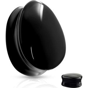 Sklenený sedlový plug v tvare kvapky Farba: čierna, Veľkosť: 14 mm