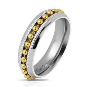 Oceľový prsteň so zlatými guličkami Veľkosť prstenu: 54