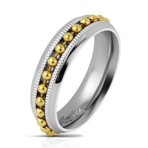 Oceľový prsteň so zlatými guličkami Veľkosť prstenu: 59