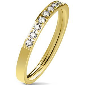 Zlatý oceľový prsteň s 8 zirkónmi Veľkosť prstenu: 49