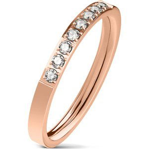 Rosegold oceľový prsteň s 8 zirkónmi Veľkosť prstenu: 49