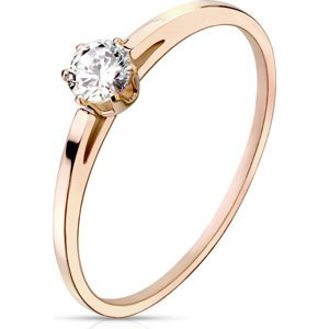 Oceľový Rosegold prsteň s čírym zirkónom Veľkosť prstenu: 49