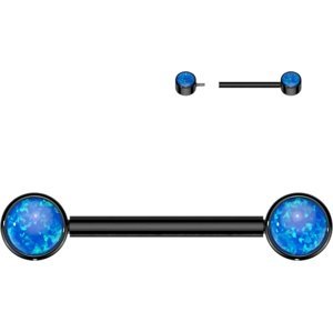 Titánová činka do bradavky s opálovými kamienkami Joanne Délka / Průměr: 14 mm, Farba: Čierna / opálové modrá, Velikost koncovky: 5 mm