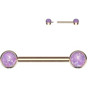 Titánová činka do bradavky s opálovými kamienkami Joanne Délka / Průměr: 14 mm, Farba: Rose Gold/Opal Purple, Velikost koncovky: 5 mm