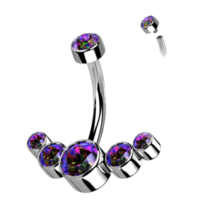 Titánový piercing do pupku s vnútorným závitom a 5 zatočenými zirkónmi Farba: Vitrážové - stredná