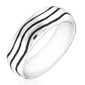 Strieborný prsteň 925 - zaoblená obrúčka s vlnkami - Veľkosť: 53 mm
