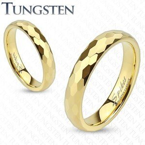 Wolfrámový prsteň - obrúčka zlatej farby s brúsením do šesťhranov - Veľkosť: 57 mm