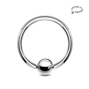 Oceľový piercing - krúžok a gulička striebornej farby, hrúbka 1,6 mm - Rozmer: 1,6 mm x 12 mm x 5 mm