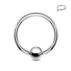 Oceľový piercing - krúžok a gulička striebornej farby, hrúbka 1,6 mm - Rozmer: 1,2 mm x 12 mm x 4 mm