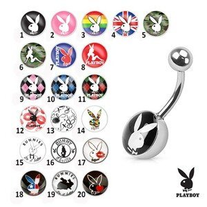 Oceľový piercing do bruška, farebné obrázky zajačikov Playboy - Symbol: PB17