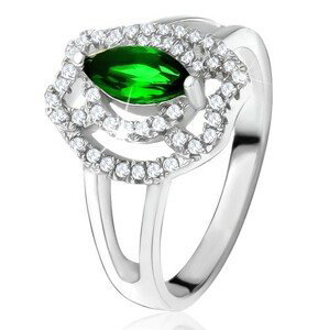 Prsteň so zeleným zrniečkovým kameňom, zirkónové oblúky, striebro 925 - Veľkosť: 50 mm