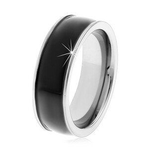 Čierny tungstenový hladký prsteň, jemne vypuklý, lesklý povrch, úzke okraje - Veľkosť: 51 mm