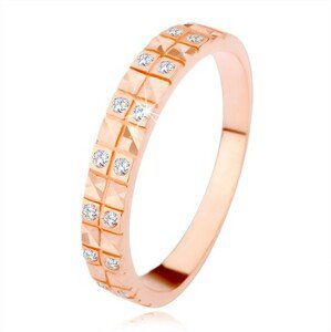 Strieborný 925 prsteň v medenom odtieni, diamantový rez, číre zirkóny - Veľkosť: 64 mm