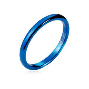 Prsteň z tungstenu - hladká modrá obrúčka, zaoblená, 2 mm - Veľkosť: 65 mm
