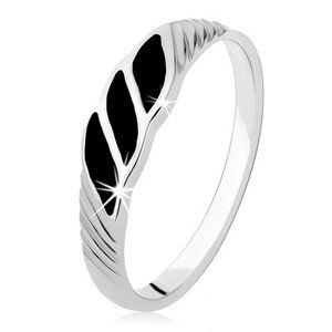Strieborný prsteň 925, tri čierne hladké vlnky, šikmé ryhy - Veľkosť: 52 mm