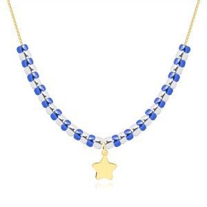 Zlatý 9K náhrdelník - plochá hviezda, číre a modré kryštáliky