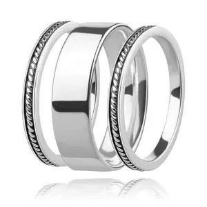Trojset strieborných 925 prsteňov - hladká obrúčka, prstene so zárezmi a patinou - Veľkosť: 62 mm