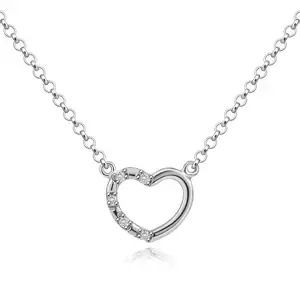 Strieborný 925 náhrdelník - srdce s priehľadnými zirkónmi, okrúhle očká