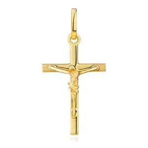 Prívesok v 14K žltom zlate - kríž s ukrižovaným Kristom, hranaté ramená