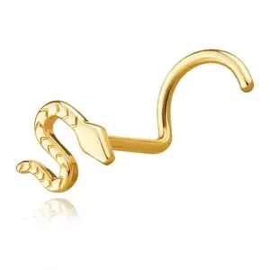 Zahnutý piercing do nosa zo žltého zlata 585 - had so štruktúrovaným telom