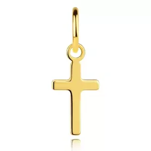 Zlatý prívesok zo žltého 375 zlata - plochý latinský kríž, vysoko lesklý