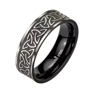 Prsteň z ocele 316L v čiernej farbe - keltský uzol Triquetra striebornej farby - Veľkosť: 65 mm