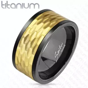Otáčavý prsteň z titánu - čierno - zlaté farebné prevedenie, ovály, 10 mm - Veľkosť: 60 mm