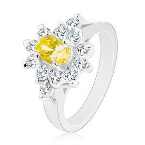 Ligotavý prsteň, oválny zirkón žltej farby, kontúra z čírych zirkónikov - Veľkosť: 59 mm