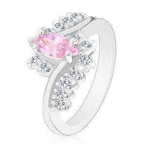Ligotavý prsteň so striebornou farbou, ružové zrnko, zirkónové číre línie - Veľkosť: 51 mm