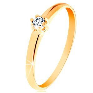 Zlatý prsteň 585 - okrúhly diamant čírej farby v šesťcípom kotlíku - Veľkosť: 54 mm