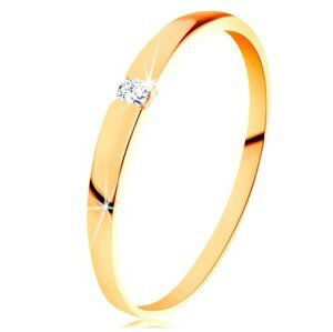 Zlatý prsteň 585 - ligotavý diamant čírej farby, hladké vypuklé ramená - Veľkosť: 57 mm