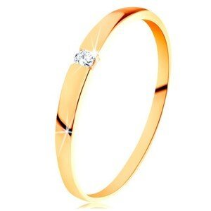 Zlatý prsteň 585 - ligotavý diamant čírej farby, hladké vypuklé ramená - Veľkosť: 53 mm
