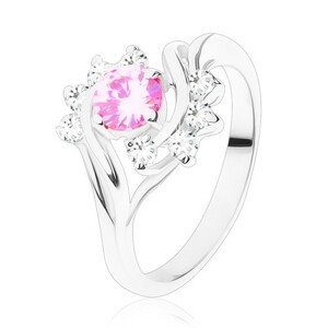Lesklý prsteň s úzkymi ramenami v striebornej farbe, ružový zirkón, číry oblúk - Veľkosť: 51 mm