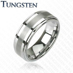 Prsteň z tungstenu v tmavosivom lesklom odtieni, brúsený stredový pás, 8 mm - Veľkosť: 64 mm