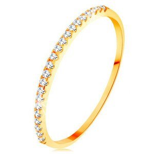 Zlatý prsteň 585 - tenké lesklé ramená, ligotavá zirkónová línia čírej farby - Veľkosť: 49 mm