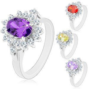 Ligotavý prsteň v striebornej farbe, veľký oválny kvet zo zirkónov - Veľkosť: 51 mm, Farba: Svetložltá