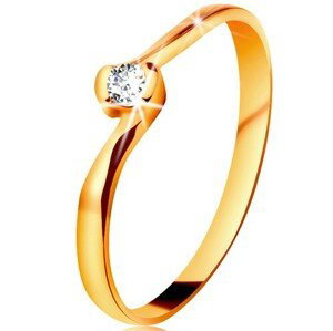 Prsteň v žltom 14K zlate - číry diamant medzi zahnutými koncami ramien - Veľkosť: 56 mm