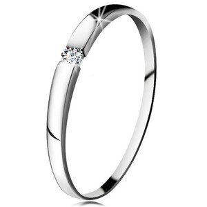 Diamantový prsteň z bieleho 14K zlata - briliant čírej farby, jemne vypuklé ramená - Veľkosť: 49 mm