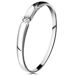 Diamantový prsteň z bieleho 14K zlata - briliant čírej farby, jemne vypuklé ramená - Veľkosť: 50 mm