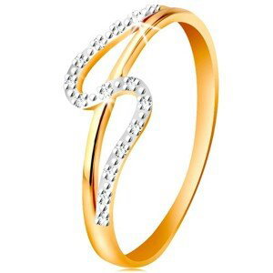 Diamantový prsteň zo 14K zlata, rovné a zvlnené rameno, drobné číre diamanty - Veľkosť: 50 mm