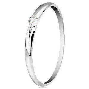 Briliantový prsteň v bielom 14K zlate - tenké zárezy na ramenách, číry diamant - Veľkosť: 62 mm