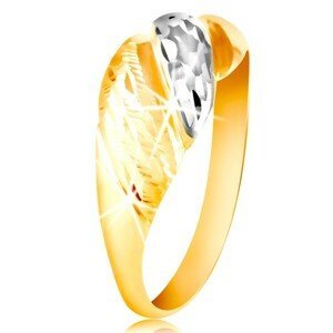 Zlatý prsteň 585 - vypuklé pásy žltého a bieleho zlata, ligotavé ryhy - Veľkosť: 57 mm