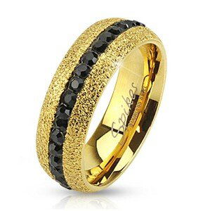 Oceľový prsteň zlatej farby, trblietavý, so zirkónovým pásom, 6 mm - Veľkosť: 52 mm