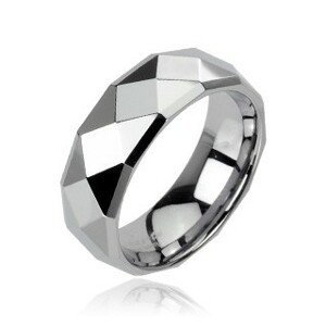 Tungstenový prsteň striebornej farby s brúsenými kosoštvorcami, 6 mm - Veľkosť: 65 mm