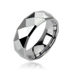 Tungstenový prsteň striebornej farby s brúsenými kosoštvorcami, 6 mm - Veľkosť: 70 mm