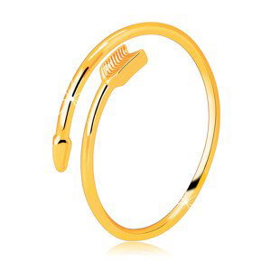 Prsteň zo žltého 14K zlata - zatočený šíp, rozpojené ramená prsteňa - Veľkosť: 54 mm