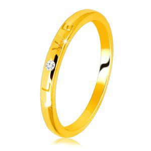 Diamantová obrúčka v žltom 14K zlate - nápis "LOVE" s briliantom, hladký povrch, 1,5 mm  - Veľkosť: 54 mm