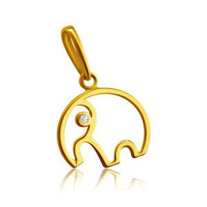 Prívesok zo 14K žltého zlata - obrys sloníka s chobotom, číry zirkónik