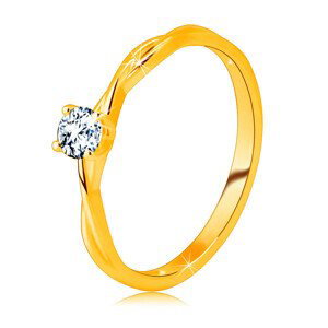 Zásnubný prsteň v žltom 9K zlate - brúsený zirkón čírej farby vsadený v prsteni - Veľkosť: 49 mm
